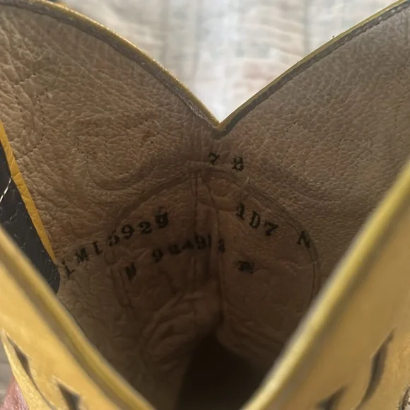 LARRY MAHAN Women's GORGEOUS Vintage Inlay Yellow and Blue Cowboy Boots - Picture 7 of 8